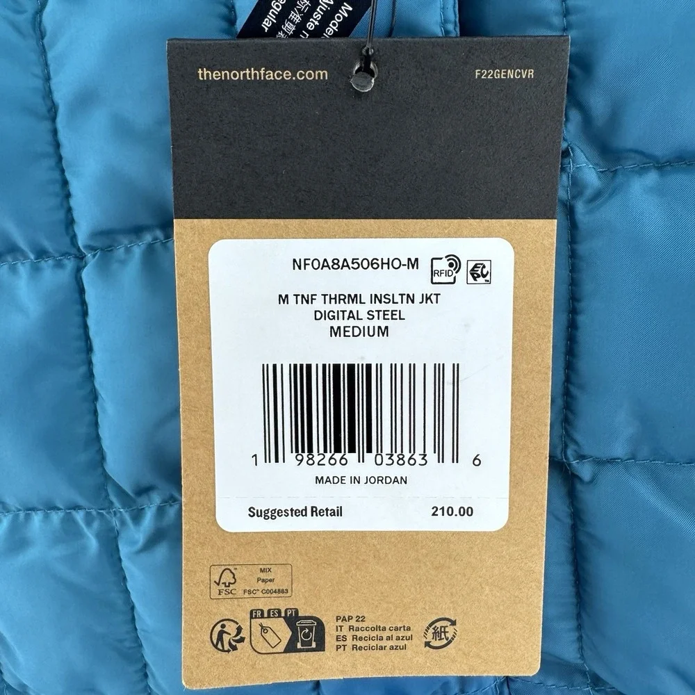 The North Face Thermoball Insulated Puffer Jacket Mens Medium Digital Steel Blue